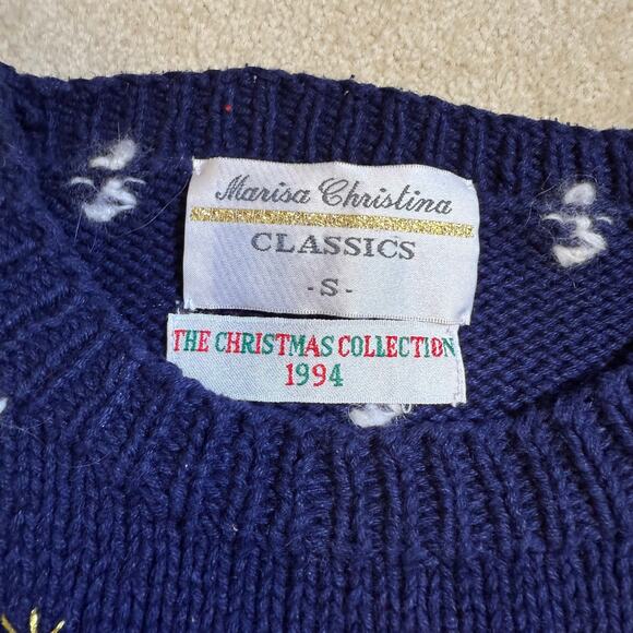Marisa Christina Vintage Holiday Sweater Santa Claus Navy Red Christmas Knit - Picture 5 of 7